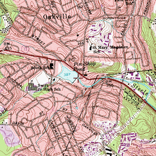 Topographic Map of Pin Shop Pond Dam, CT
