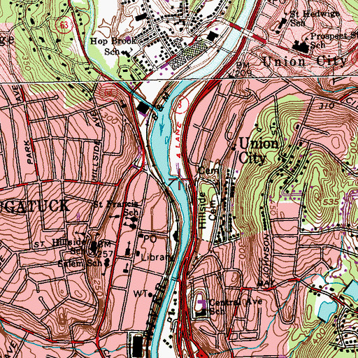 Topographic Map of Union City Dam, CT