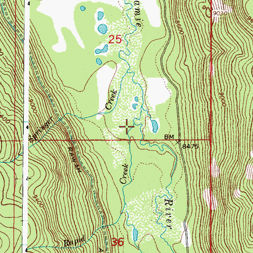 Topographic Map of Rapid Creek, CO