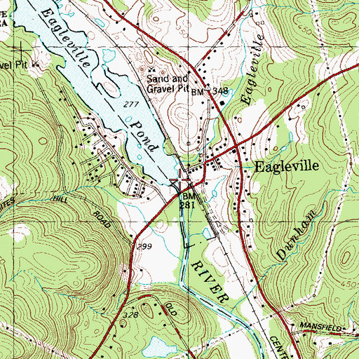 Topographic Map of Eagleville Lake Dam, CT