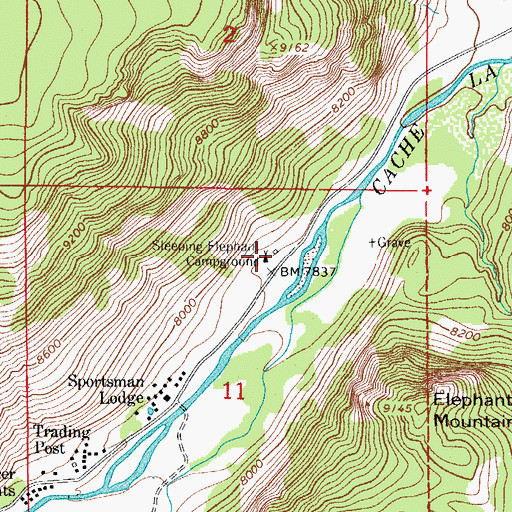 Topographic Map of Sleping Elephant Campground, CO