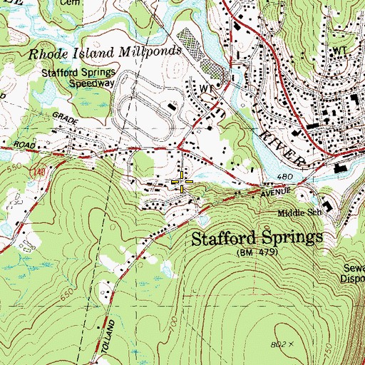 Topographic Map of Springs Dam, CT