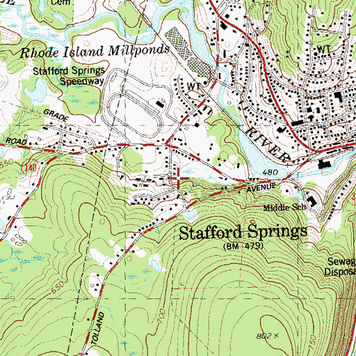 Topographic Map of Springs Pond, CT