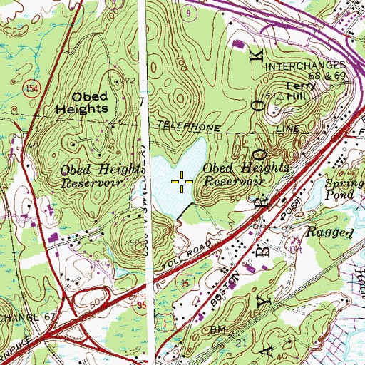 Topographic Map of Obed Heights Reservoir Dam, CT