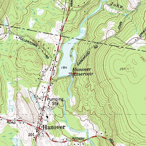 Topographic Map of Hanover Reservoir Dam, CT
