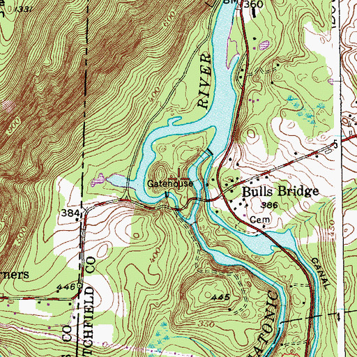 Topographic Map of Bulls Bridge Pond, CT