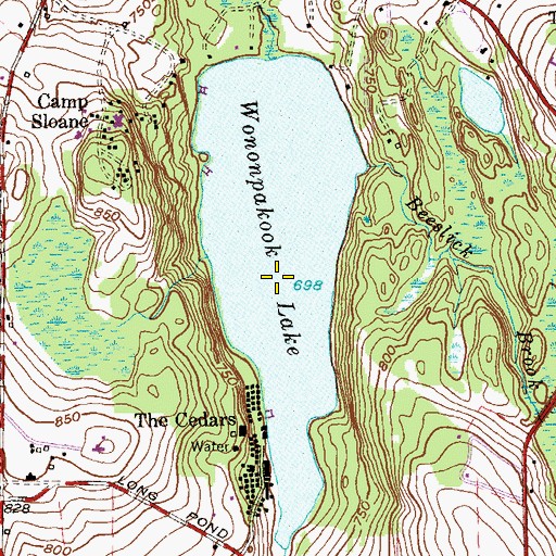 Topographic Map of Wononpakook Lake Dam, CT