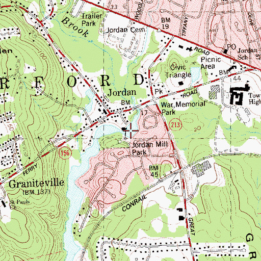 Topographic Map of Jordan Mill Pond Dam, CT
