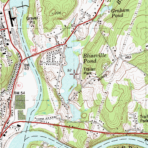 Topographic Map of Blissville Pond Dam, CT