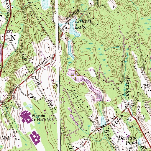 Topographic Map of Beaver Brook Pond, CT