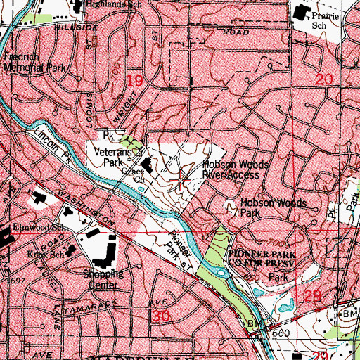 Topographic Map of Hobson Woods River Access, IL