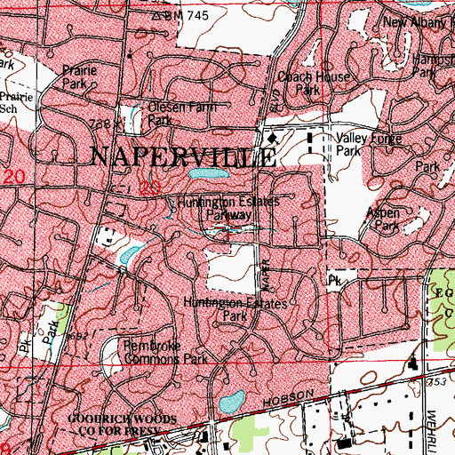 Topographic Map of Huntington Estates Parkway, IL