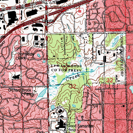 Topographic Map of Lyman Woods County Forest Preserve, IL