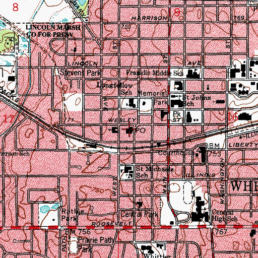 Topographic Map of Wheaton Post Office, IL