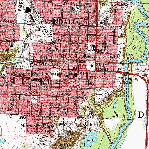 Topographic Map of Vandalia City Hall, IL