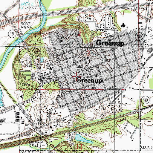 Topographic Map of Greenup Commercial Historic District, IL