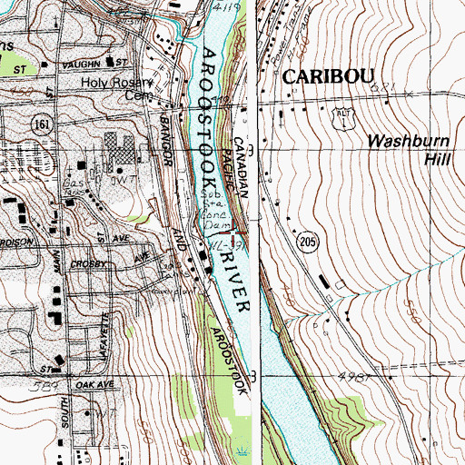 Topographic Map of Caribou Dam, ME