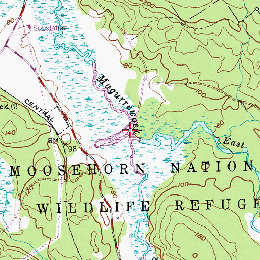 Topographic Map of Upper Magurrewock Marsh, ME