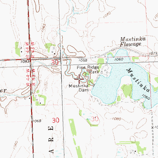 Topographic Map of Mustinka River Reservoir, MN