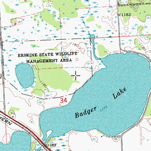 Topographic Map of Badger Lake Dam, MN