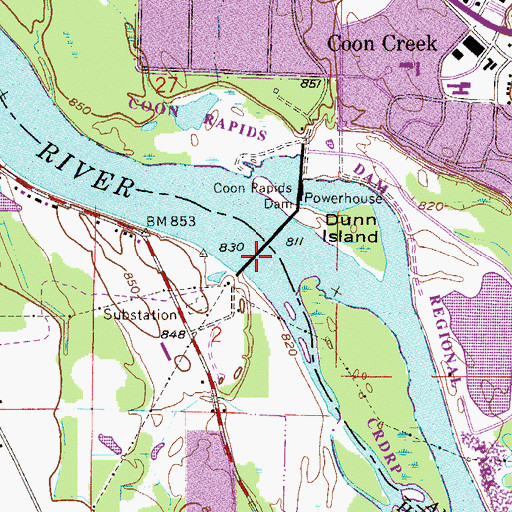Topographic Map of Coon Rapids Dam, MN
