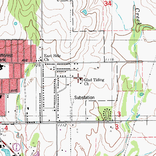 Topographic Map of Glad Tiding Church, OK