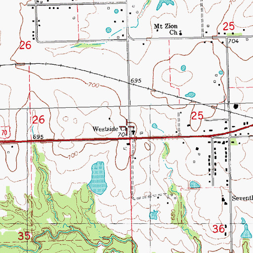 Topographic Map of Westside Church, OK