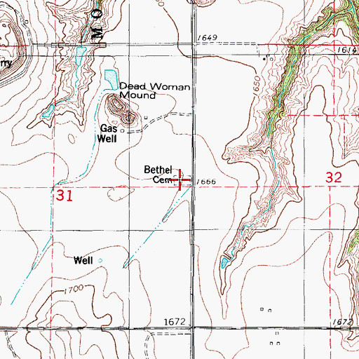 Topographic Map of Bethel Cemetery, OK