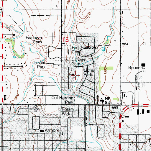 Topographic Map of Lions Park, OK