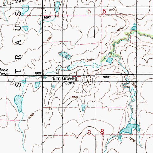 Topographic Map of Elm Grove Cemetery, OK