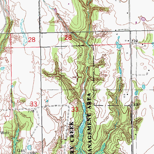 Topographic Map of Hickory Creek State Game Management Area, OK