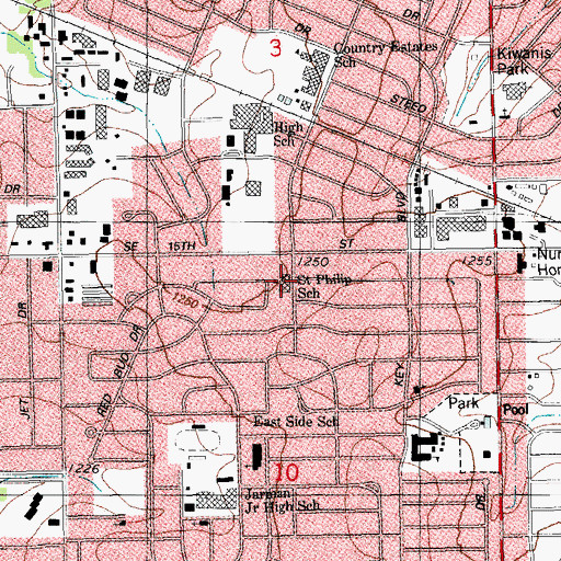 Topographic Map of Saint Philip Neri School, OK