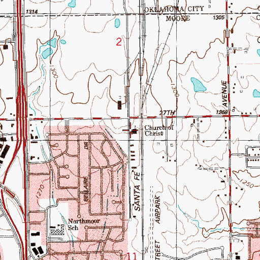 Topographic Map of Church of Christ, OK