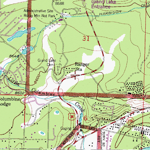 Topographic Map of Grand Lake Entrance Rocky Mountain National Park, CO