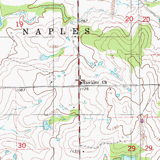 Topographic Map of Hawkins Church, OK
