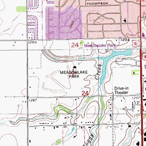 Topographic Map of Meadowlake Park, OK