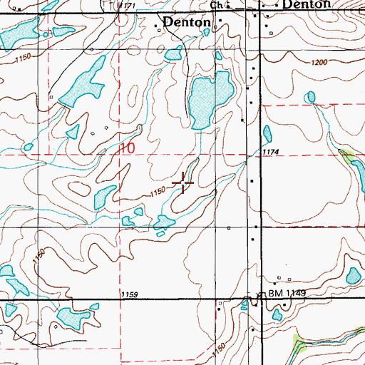 Topographic Map of Denton, OK