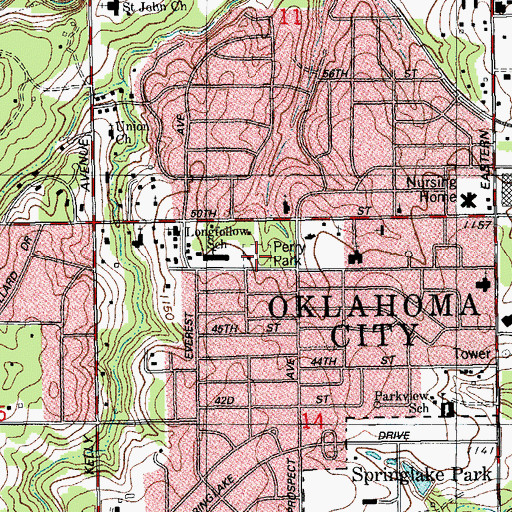 Topographic Map of Perry Park, OK