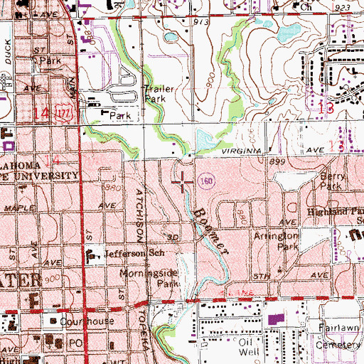 Topographic Map of Rosewood Hills Shopping Center, OK