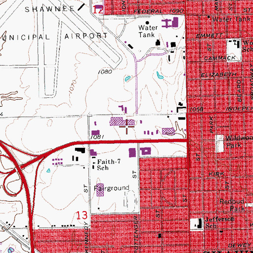 Topographic Map of Shawnee Plaza, OK