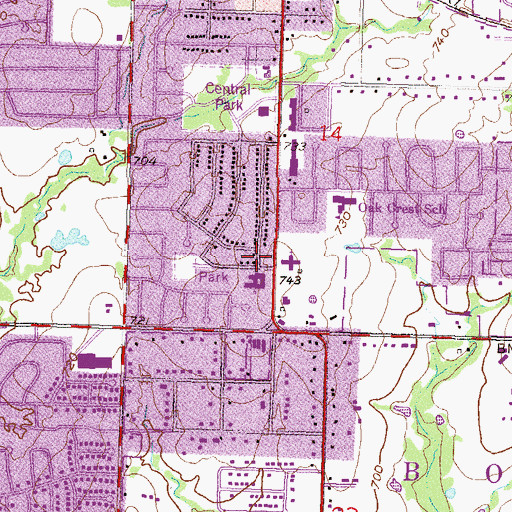 Topographic Map of South Main Plaza, OK
