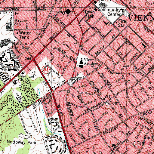 Topographic Map of Meadow Lane Park, VA