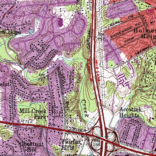 Topographic Map of Mill Creek Park, VA