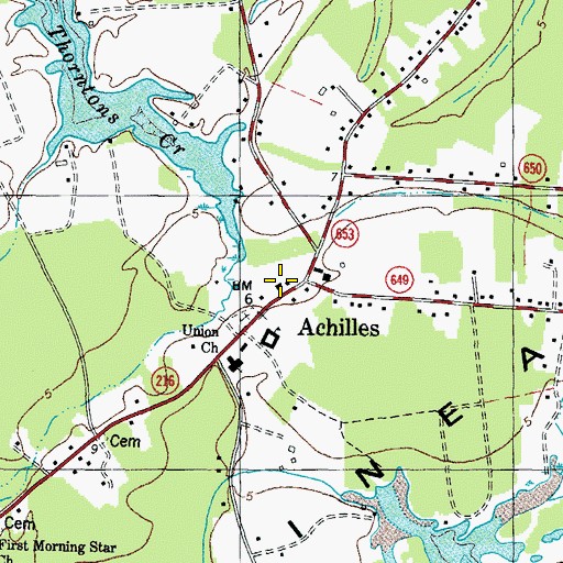 Topographic Map of Achilles Post Office, VA