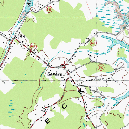 Topographic Map of Severn Post Office, VA
