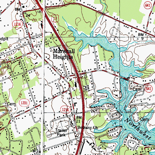 Topographic Map of Tidemill Shopping Center, VA