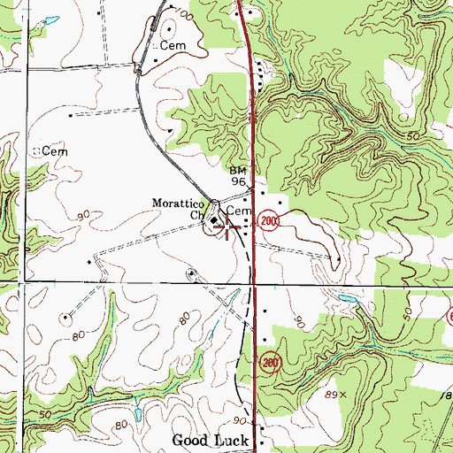 Topographic Map of Morattico Cemetery, VA