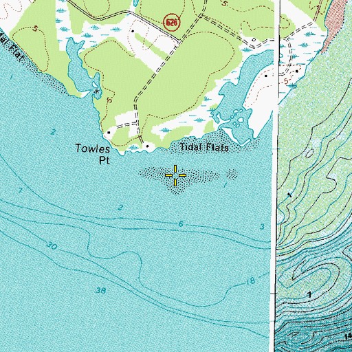 Topographic Map of Towles Point Bar, VA