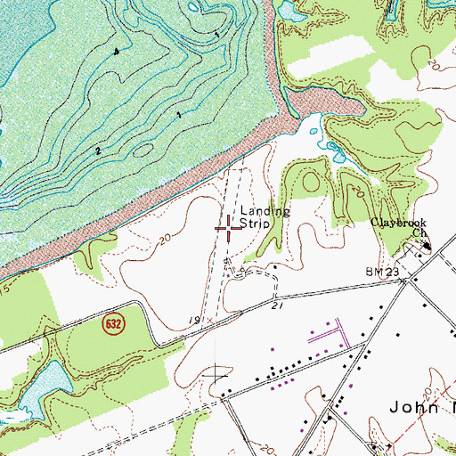 Topographic Map of Weems Landing Strip (historical), VA