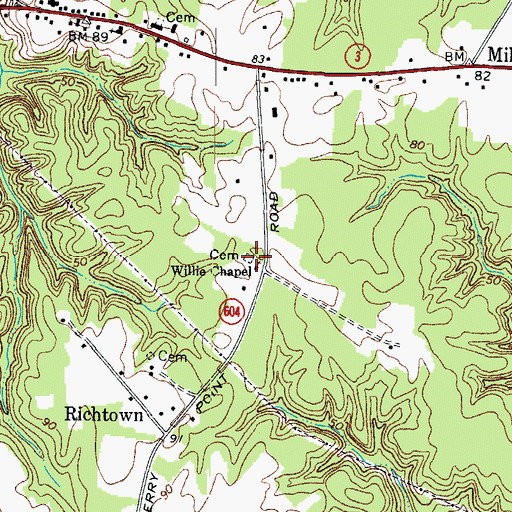 Topographic Map of Willie Chapel Cemetery, VA